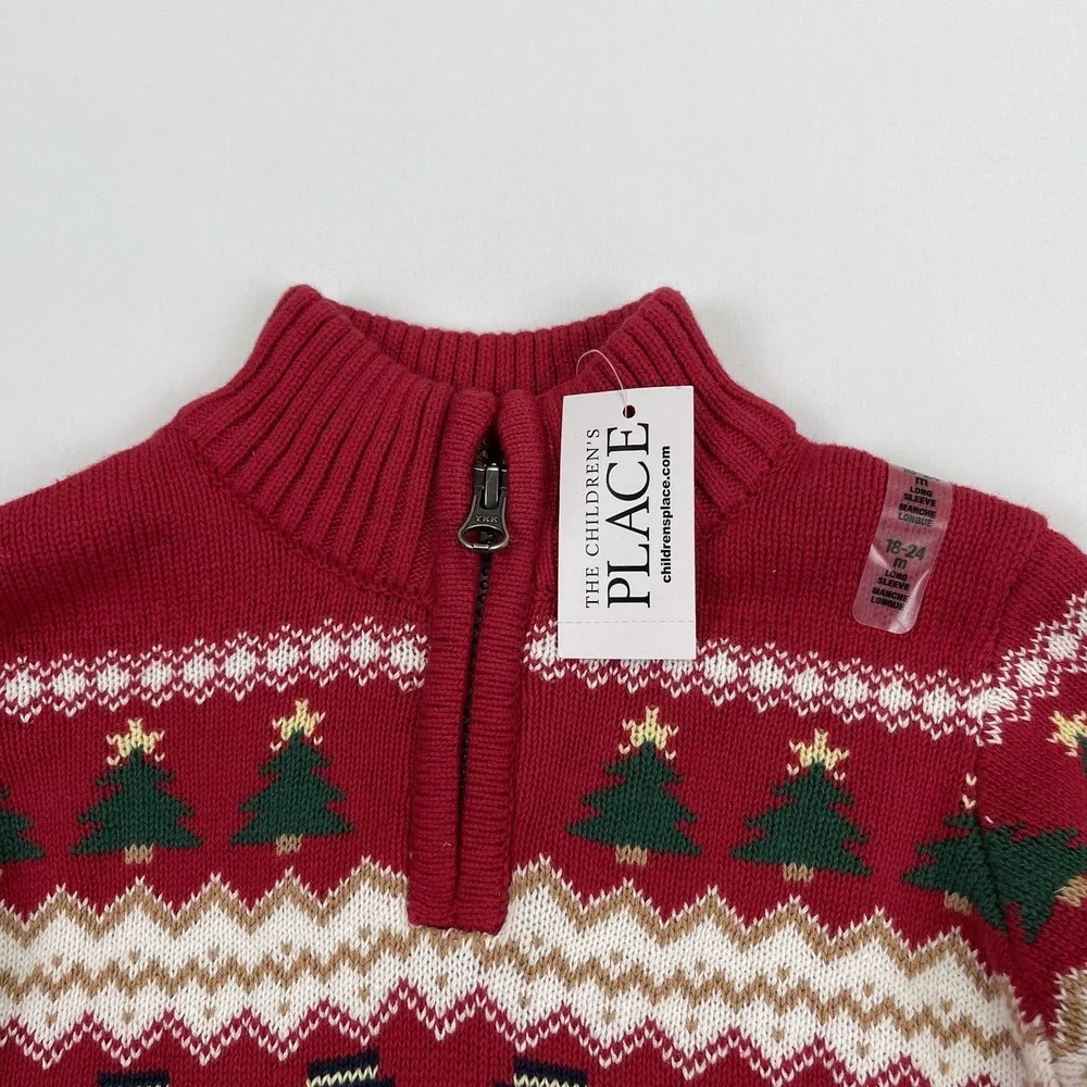 The Children's Place Christmas Half Zip Sweater Kids Toddler 18-24 M Festive NWT